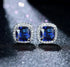 14K White Gold Plated Cushion Cut Square Blue Cubic Zirconia Men Women Earrings